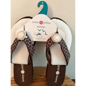 Woman's Lindsay Phillips Size 8 Taylor Brown Polka Dots Switch Flops Flip Flops
